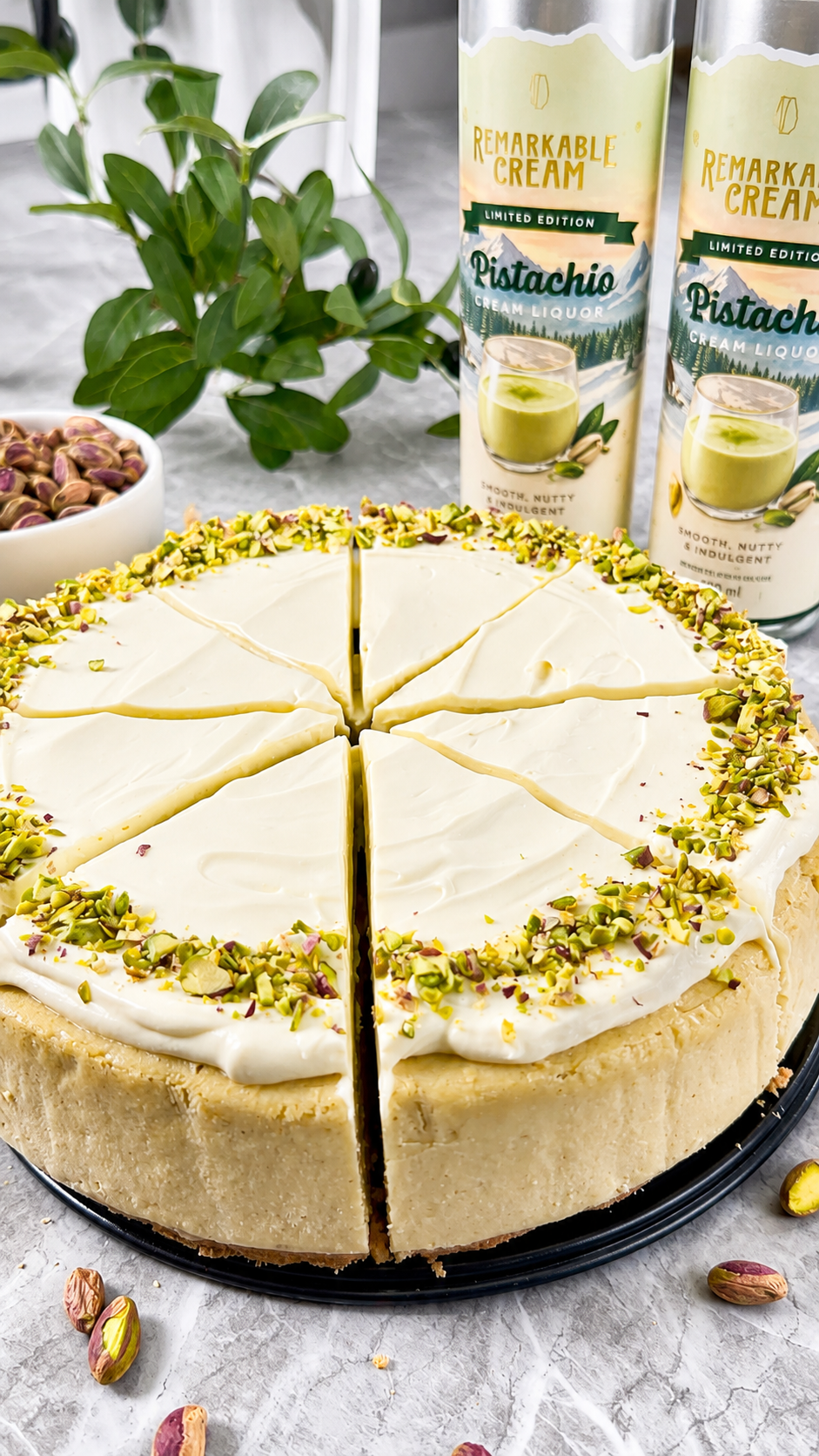 Pistachio Cheesecake Recipe with Remarkable Cream Pistachio Liqueur
