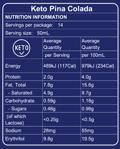 Keto Pina Colada - Low Lactose & Less than 1% Sugar